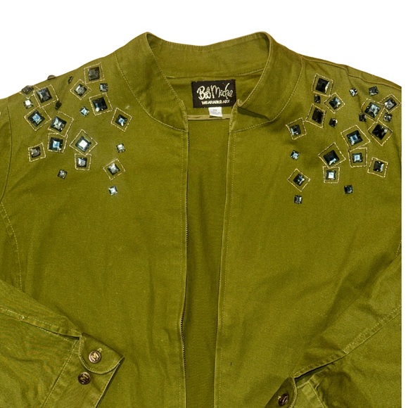 Bob Mackie Wearable Art Embroidered Olive Green Jacket Size XXL - Picture 2 of 4